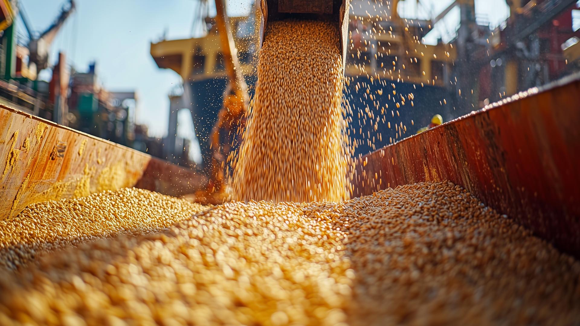 26.03.2025. Russia. Moscow. Grain loading at the port. Alexandra Pogiba/NEWS.ru/Created using generative AI tools